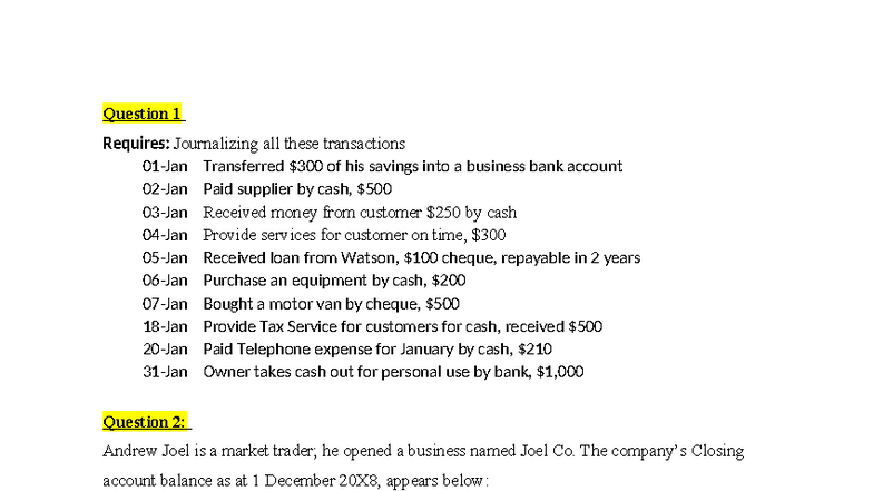Trial Balance Preparation - EX2 - Journalizing Transactions - Studocu