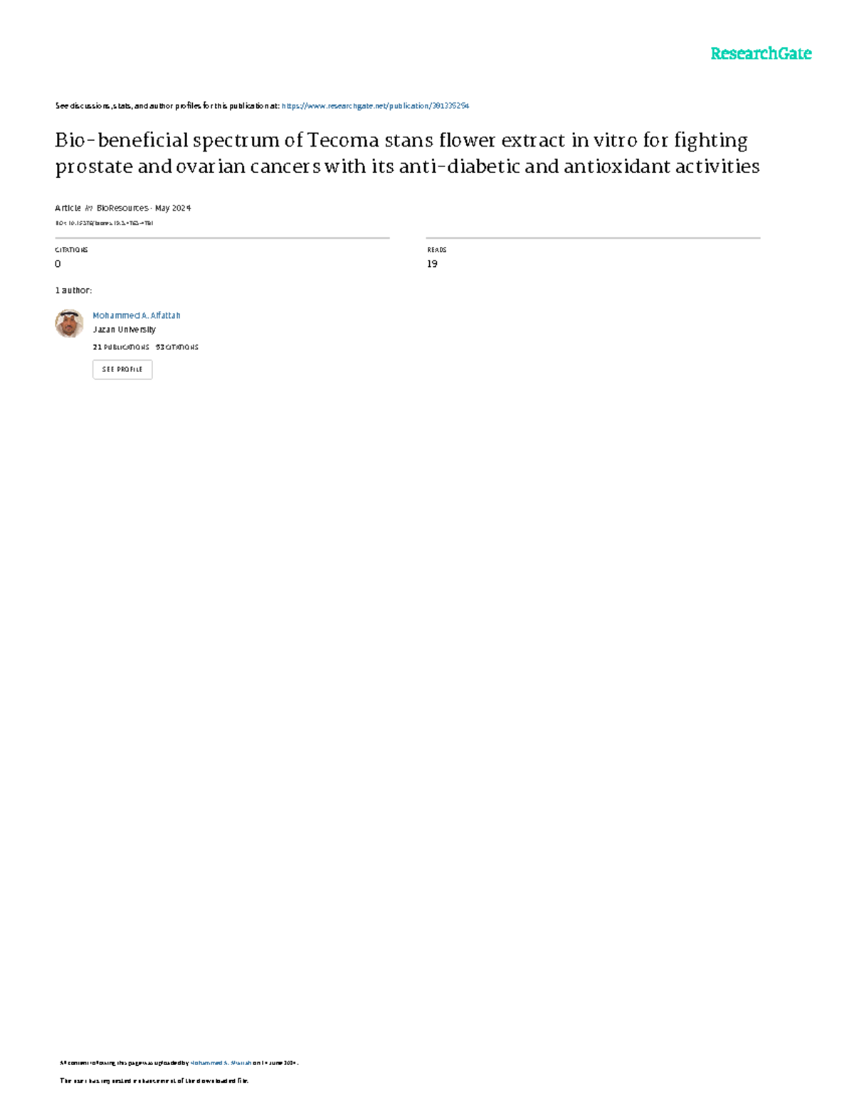 Bio Res 19: Tecoma stans Flower Extract's Anti-Cancer & Antioxidant ...