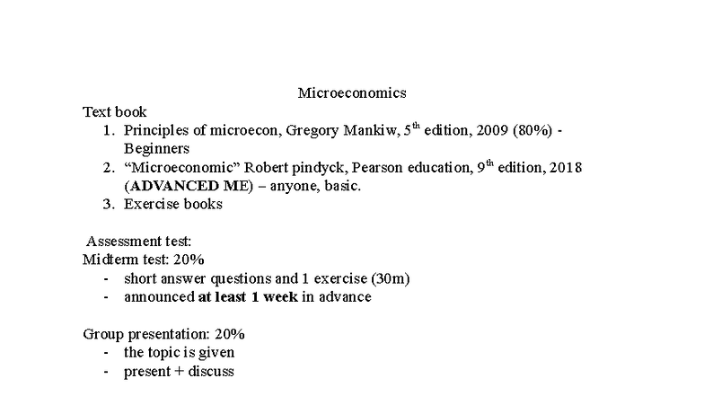 Microeconomics (ME 101) Midterm Test Review & Key Concepts - Studocu