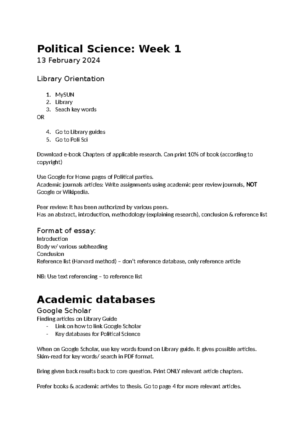 PolSci Week 1-2 Class Notes - Political Science: Week 1 13 February ...