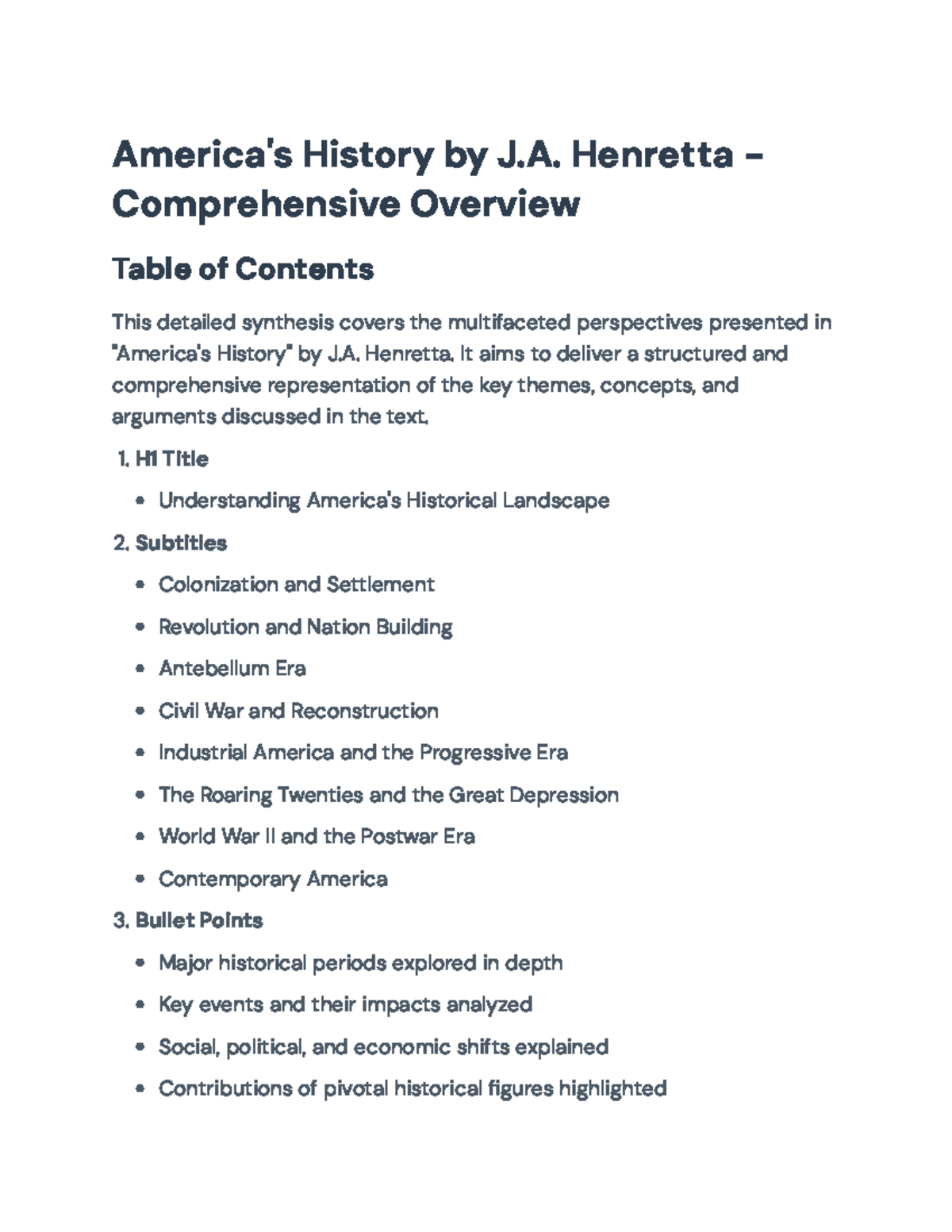 America's History Overview: Key Themes from J.A. Henretta's Work ...