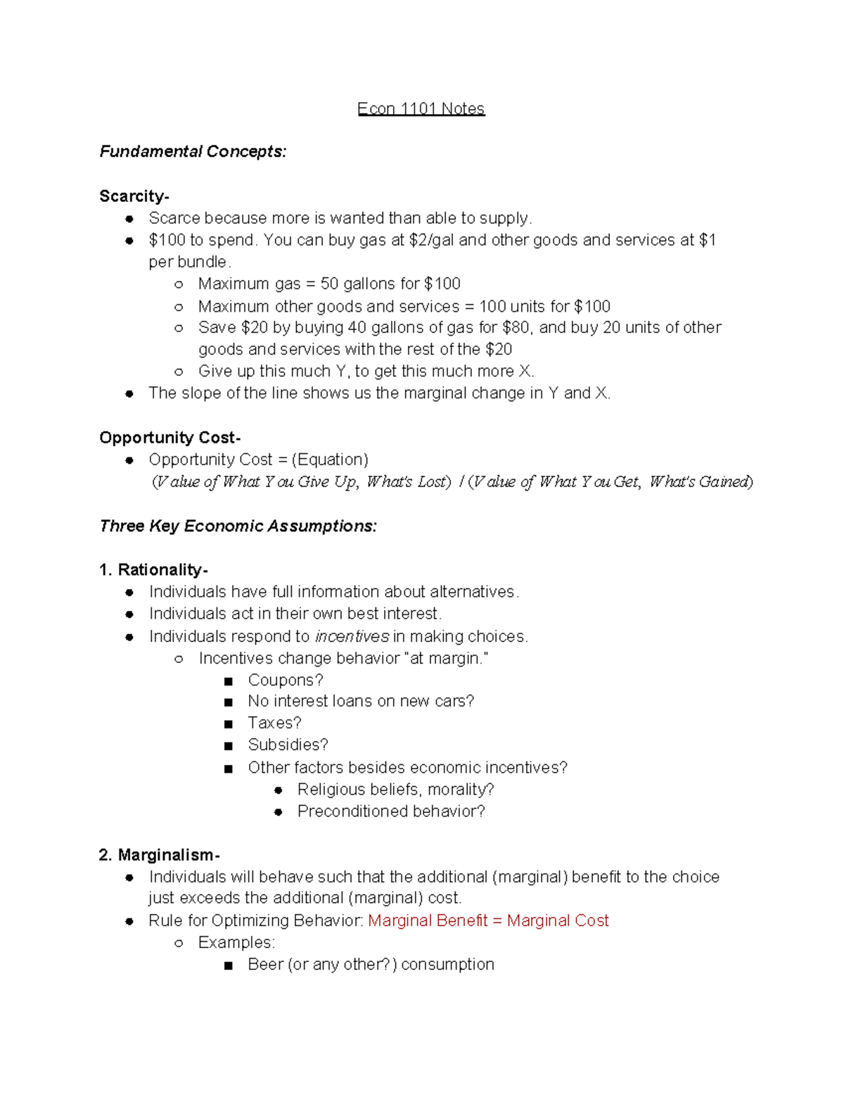 ECON 1101 Final Exam Notes: Key Concepts from Chapter 1 - Studocu