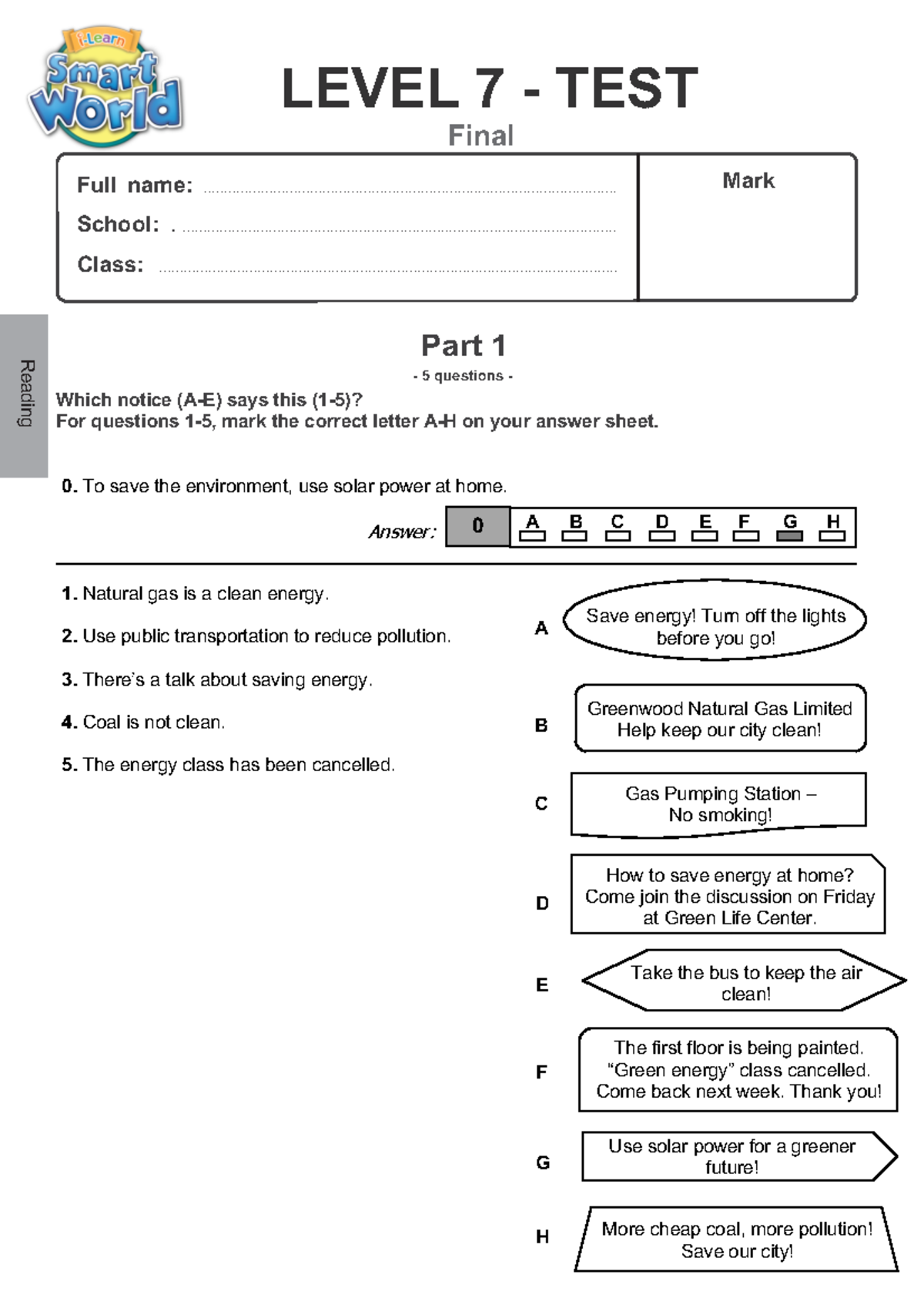 SW7 Final R&W - Test for iSW7 - Reading LEVEL 7 - TEST Final Part 1 5 ...