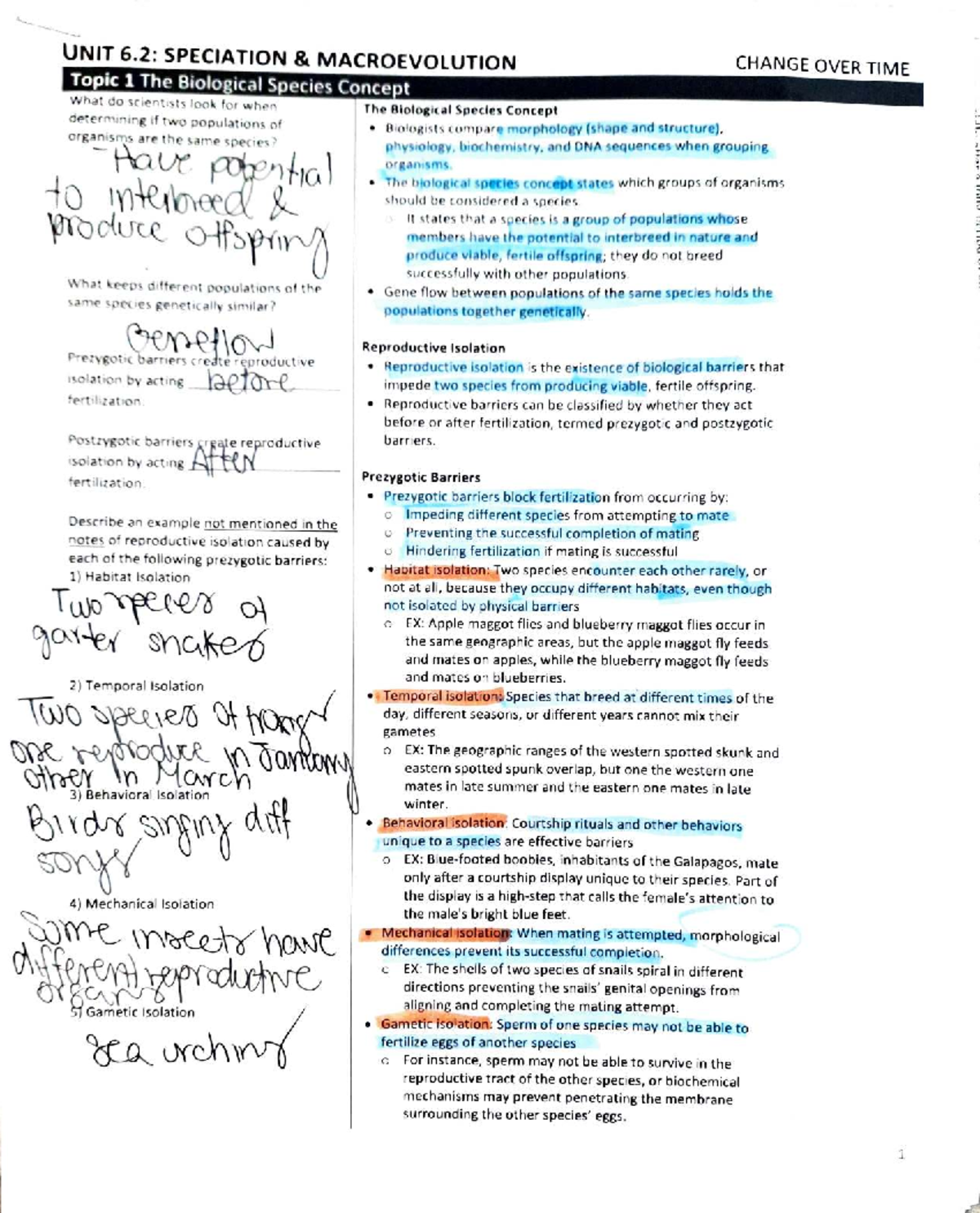 UNIT 6.2: SPECIATION & MACROEVOLUTION - KEY CONCEPTS & BARRIERS - Studocu