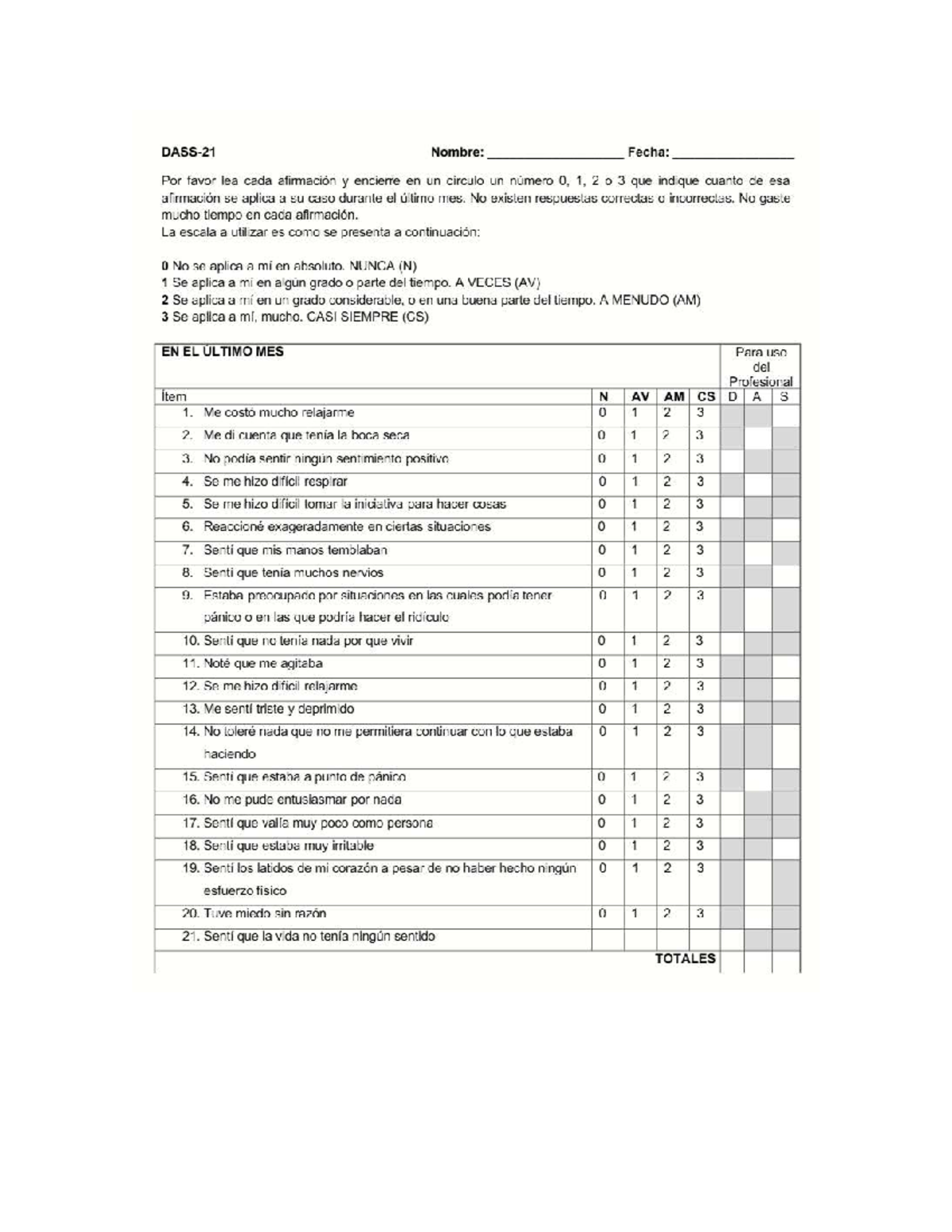 Test DASS-21: Evaluación de Estrés y Ansiedad - Studocu
