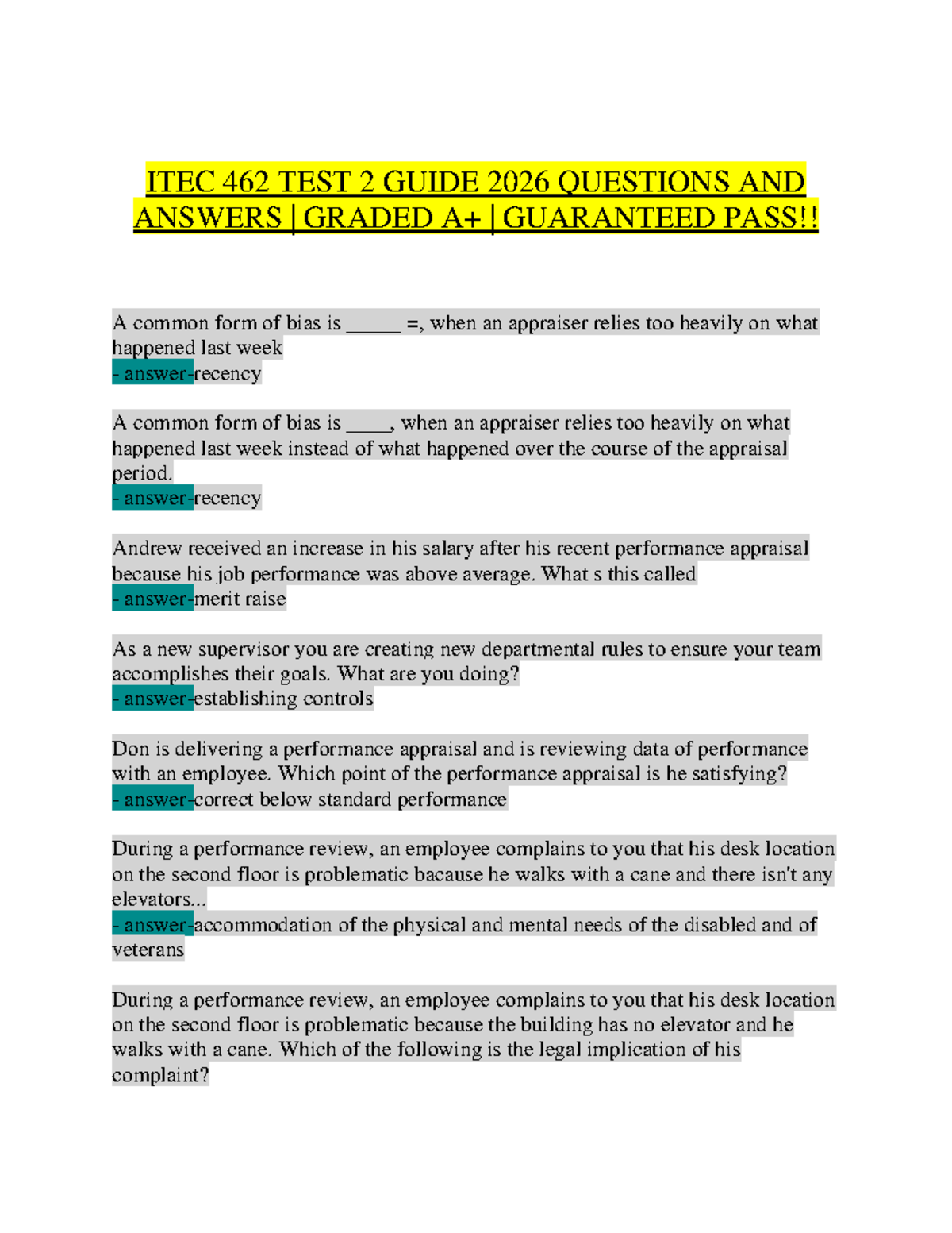 ITEC 462 TEST 2 Study Guide 2026: Key Questions & Answers - Studocu