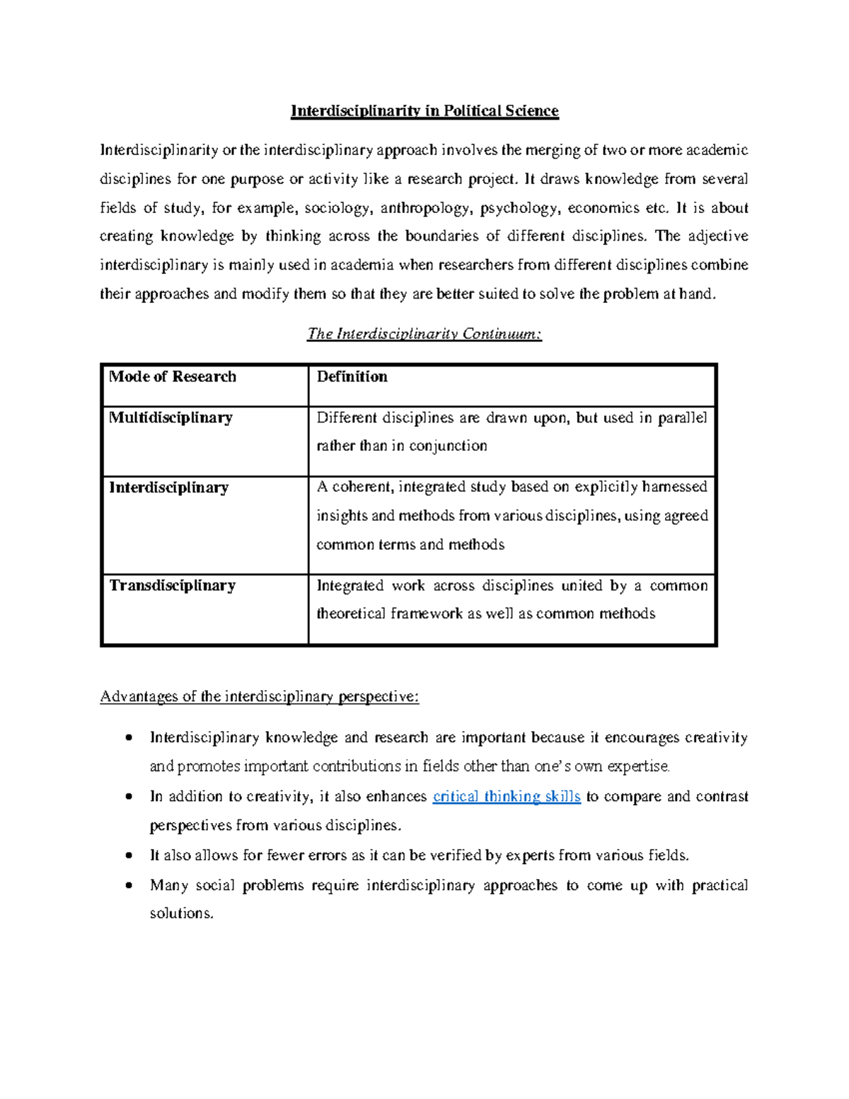 Intro 1 - Lecture Notes on Interdisciplinary Perspectives in Political ...