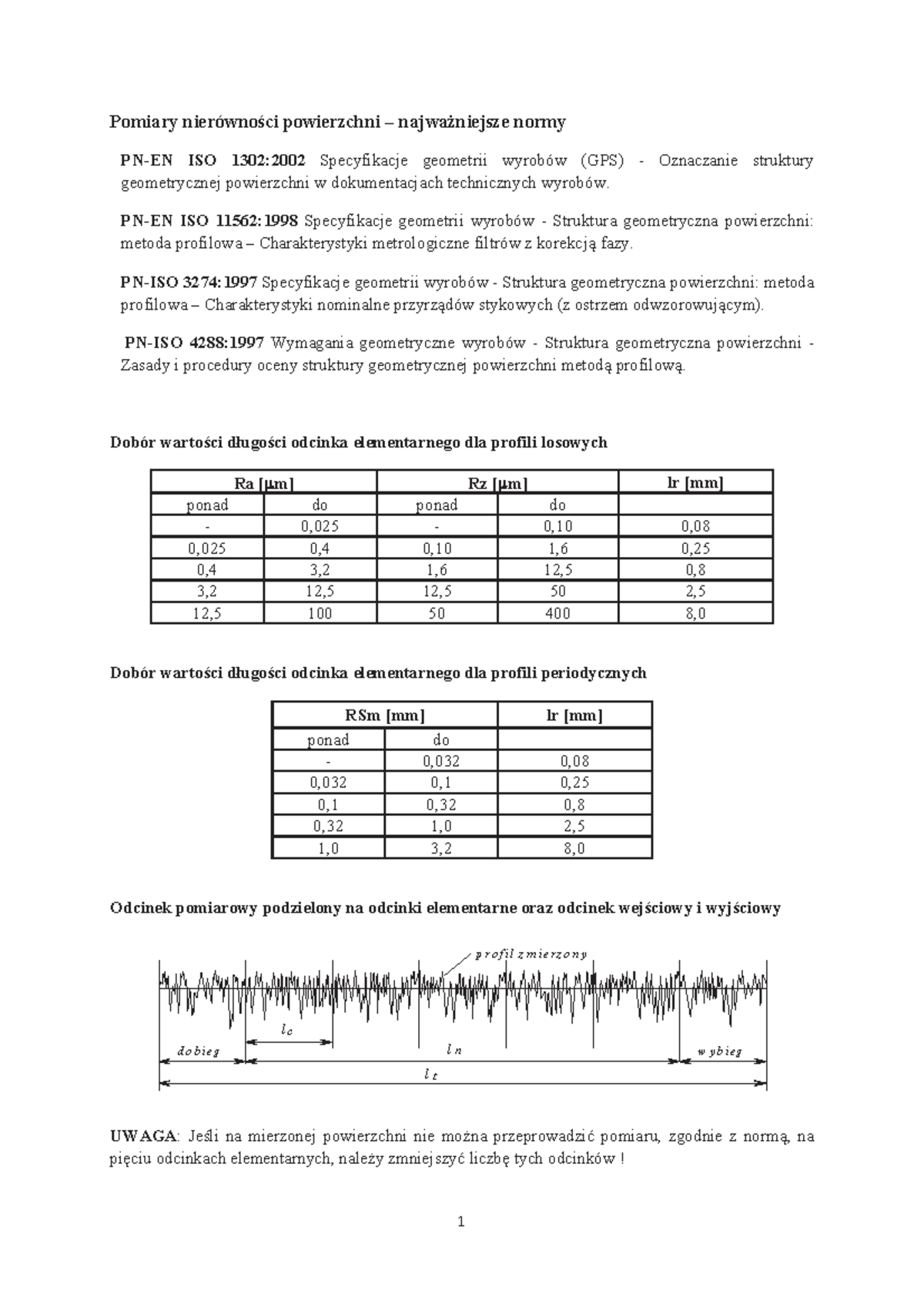 Pomiary chropowatości: Normy ISO 1302, 11562, 4288 i zasady oceny - Studocu