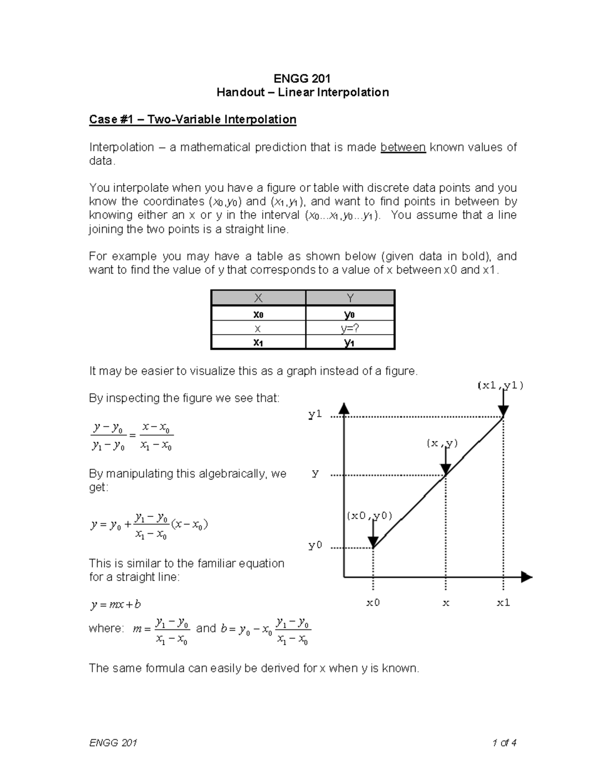 ENGG 201 Handout - Interpolation - ENGG 201 Handout – Linear ...