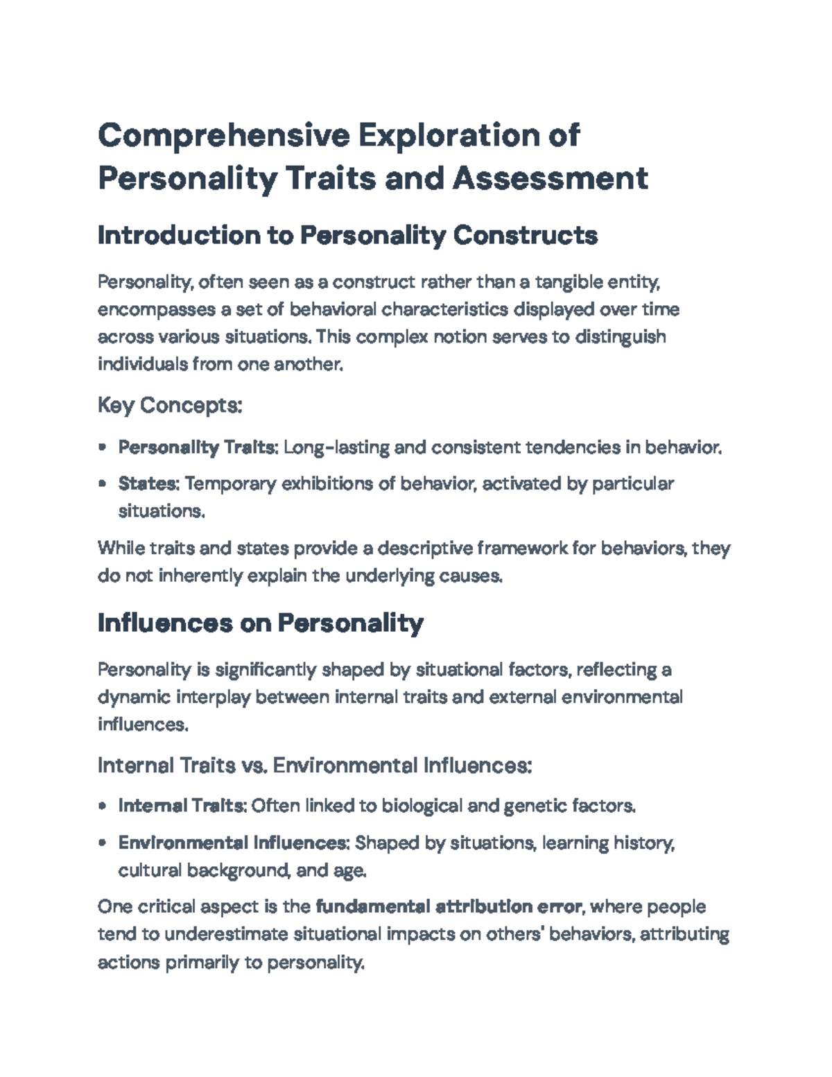 Exploration of Personality Theories and Assessment Methods ...
