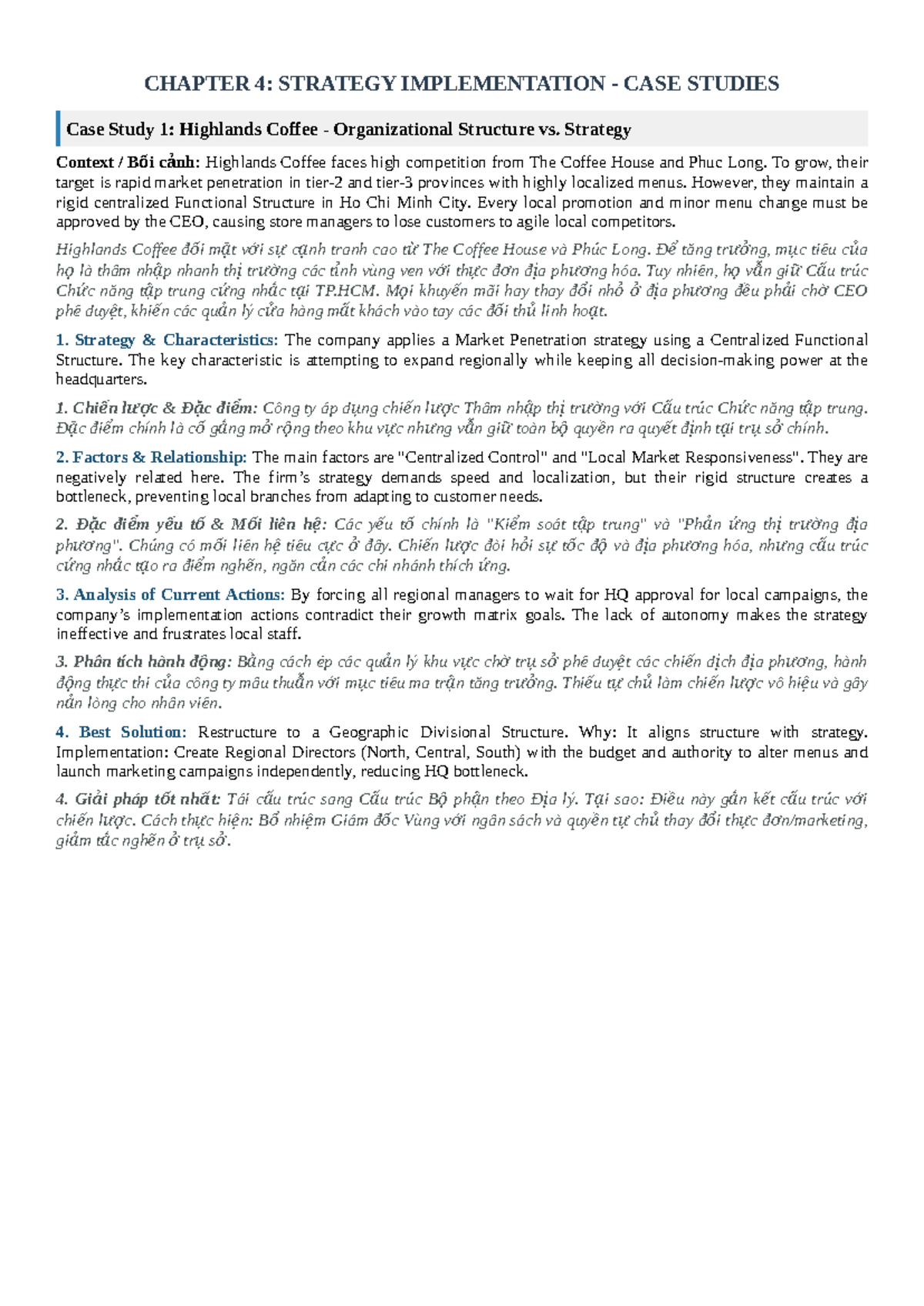 CHAPTER 4: STRATEGY IMPLEMENTATION CASE STUDIES Analysis and Solutions ...