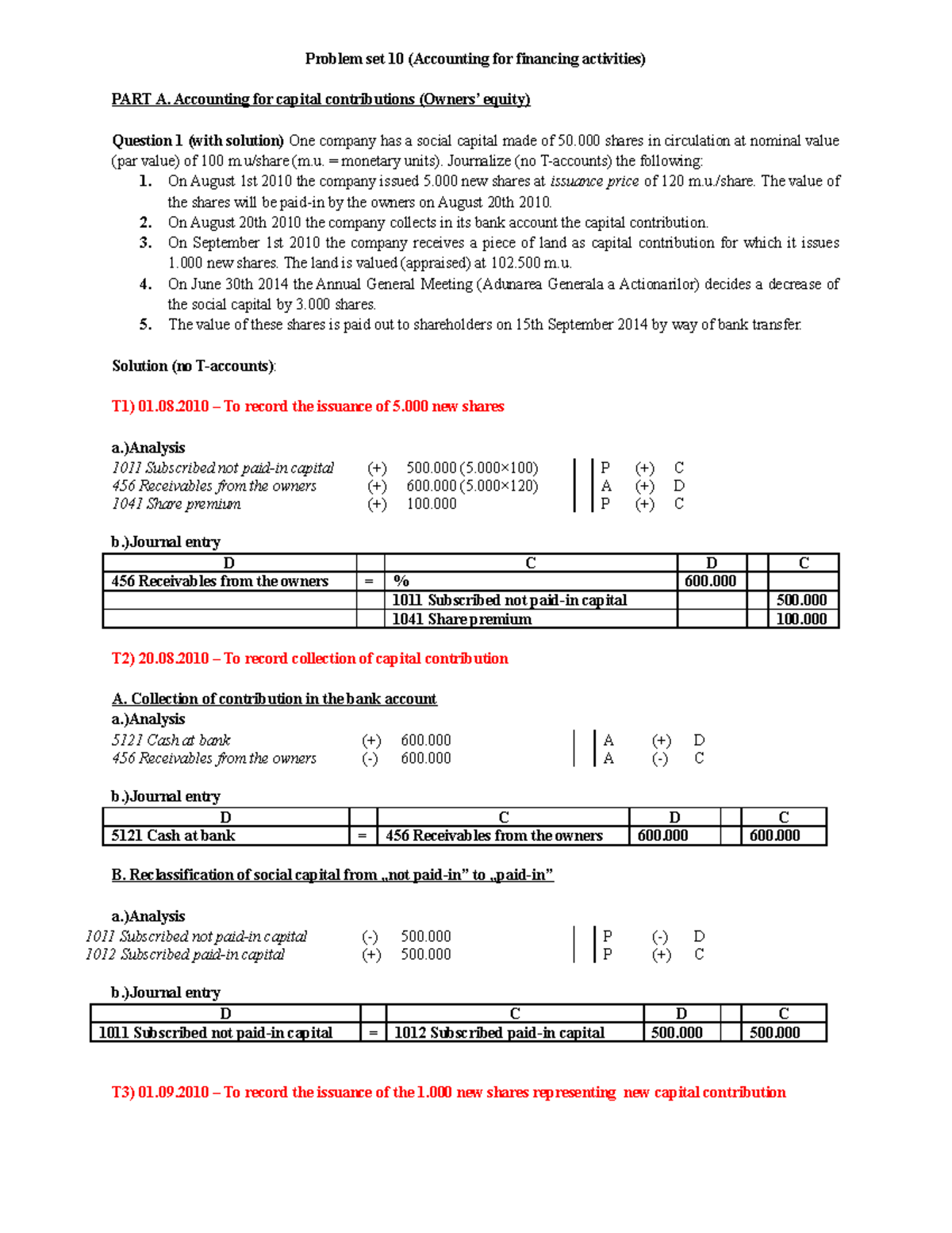 Problem set 10 - good for exam - Problem set 10 (Accounting for ...