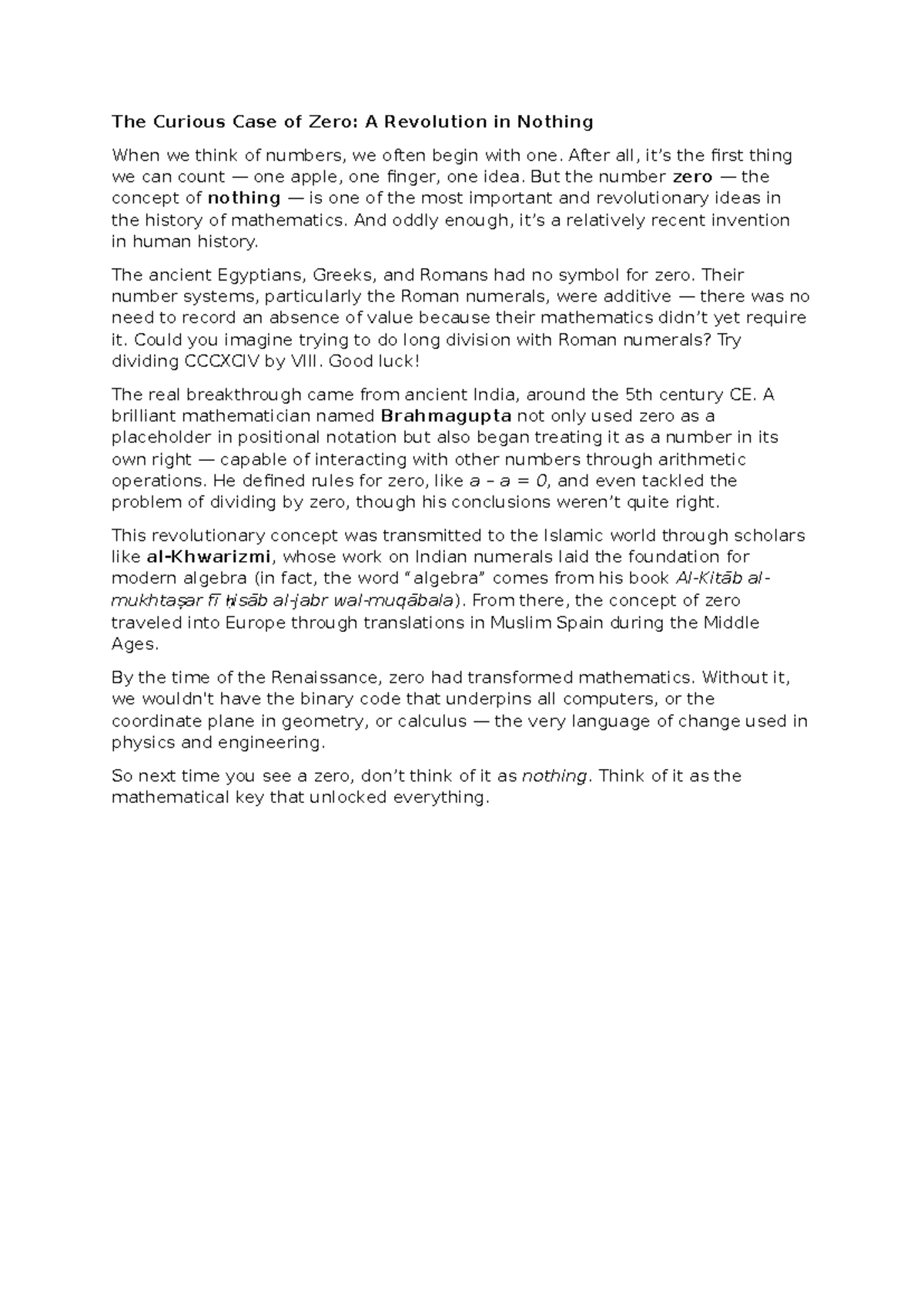 The Revolutionary Role of Zero in Mathematics: A Historical Overview ...