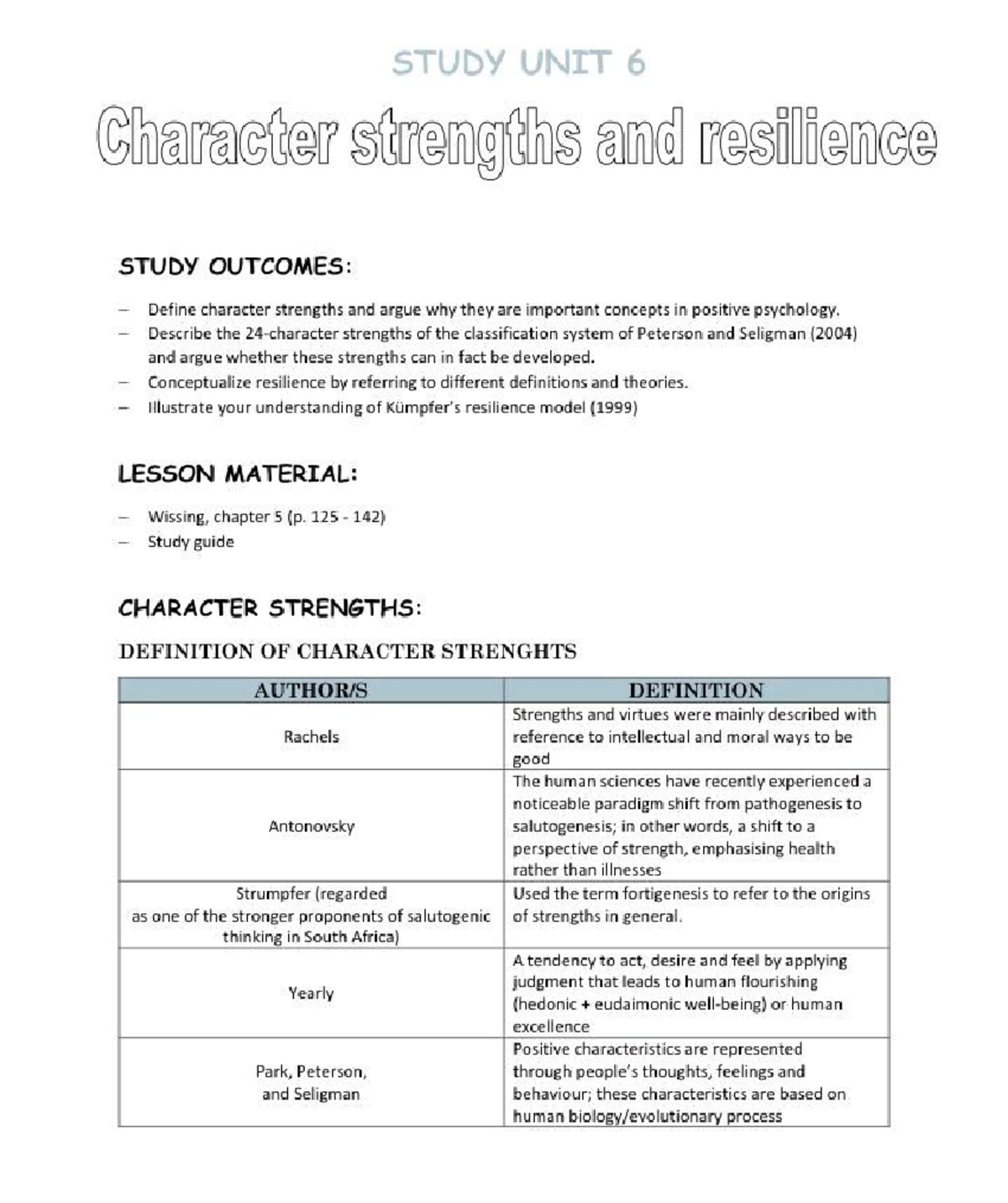 PSYC SU6 - Character Strengths, Resilience, and Positive Psychology ...