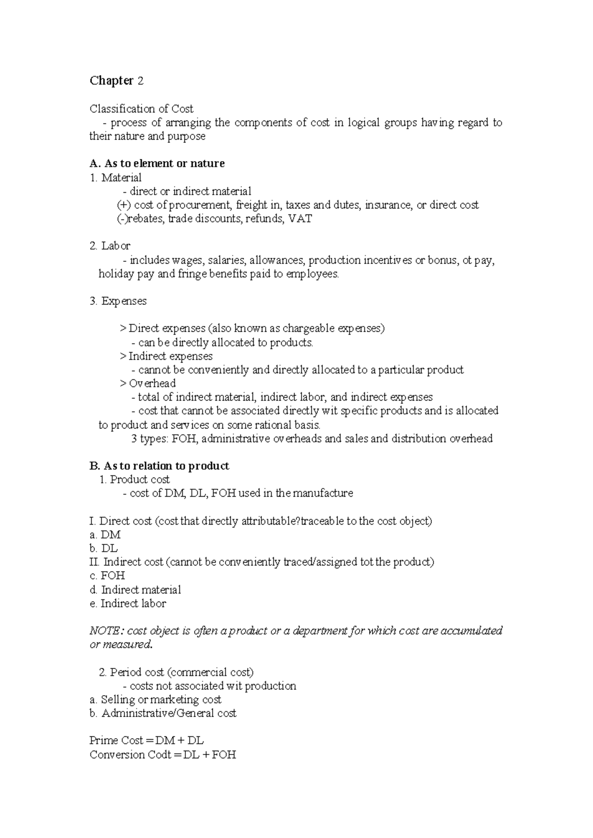 C2 Chapter 2: Classification of Cost and Cost Behavior Analysis - Studocu