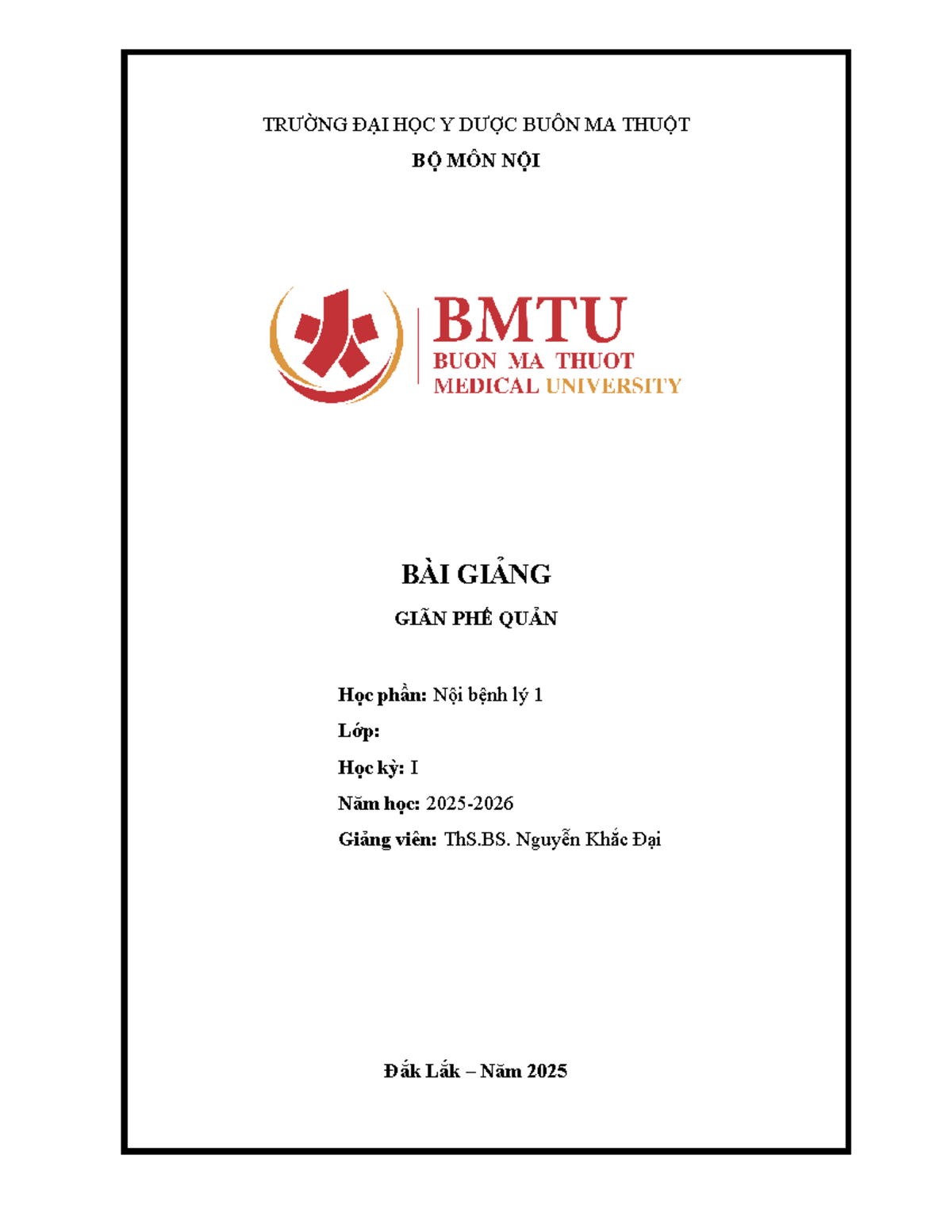 Bài Giảng Giãn Phế Quản - Nội Bệnh Lý 1 (Học kỳ I, 2025) - Document Preview