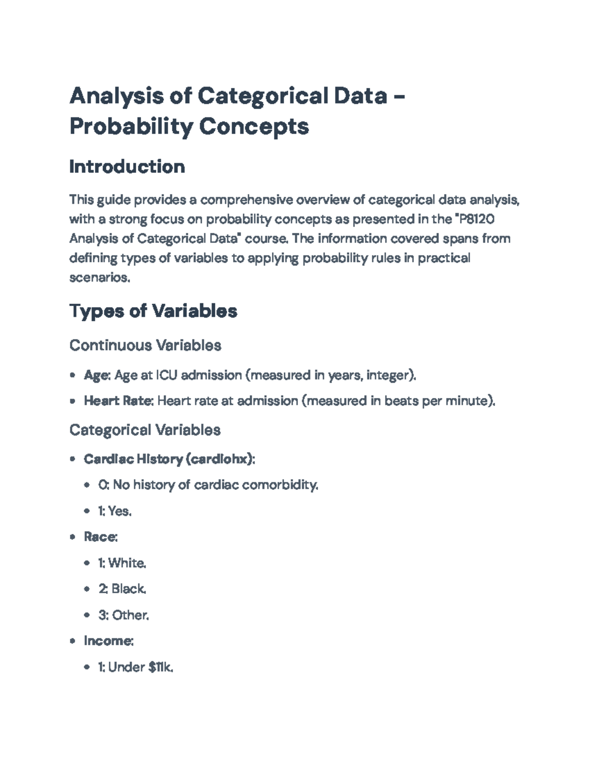 Analysis of Categorical Data and Probability Concepts - P8120 ...