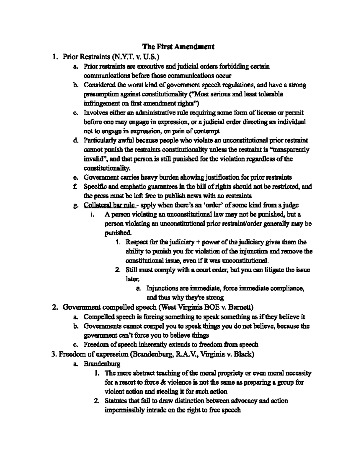 First Amendment Outline: Key Cases & Concepts - Studocu