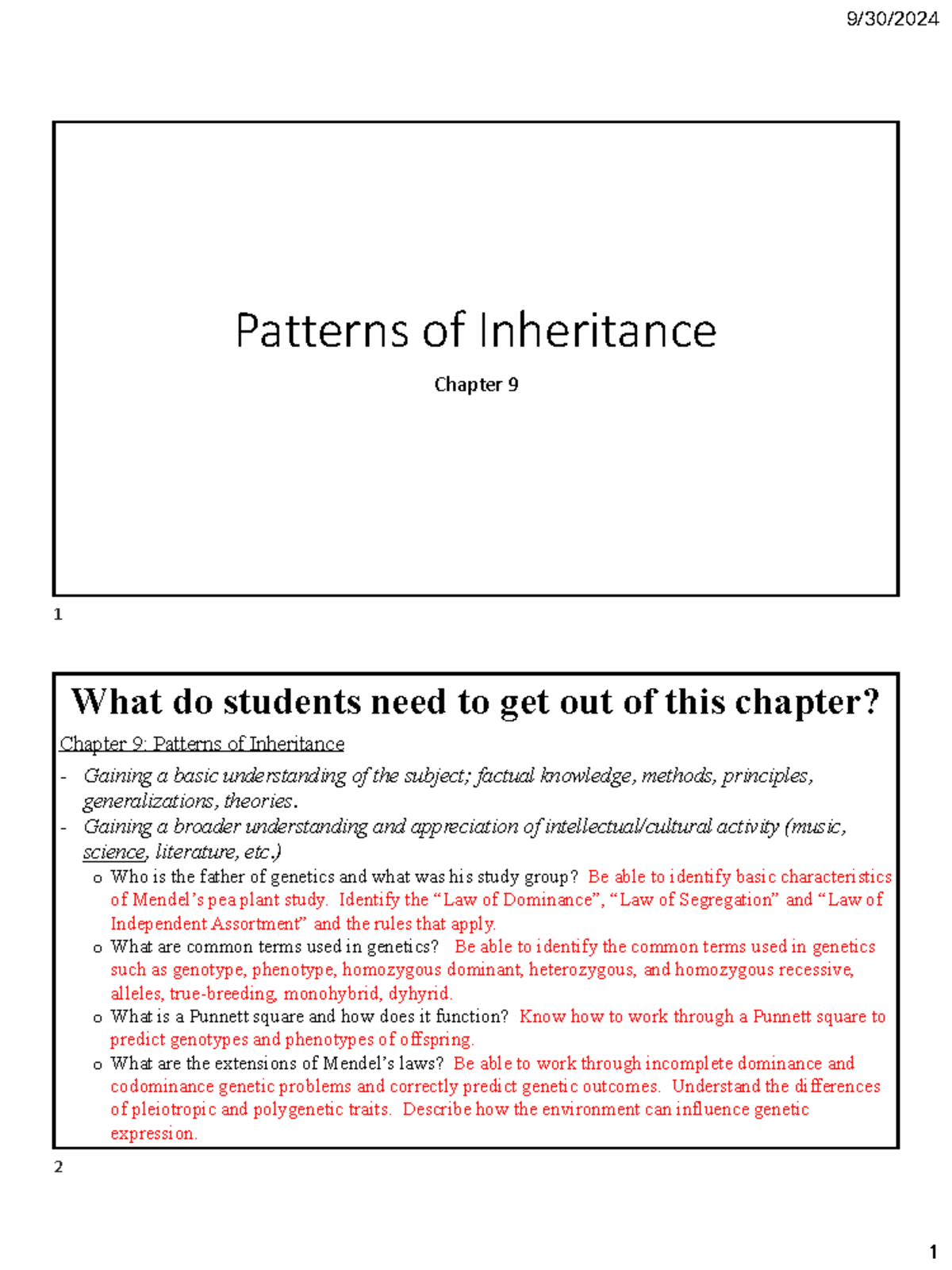 Genetics: Patterns of Inheritance (Chapter 9 Study Notes) - Patterns of ...
