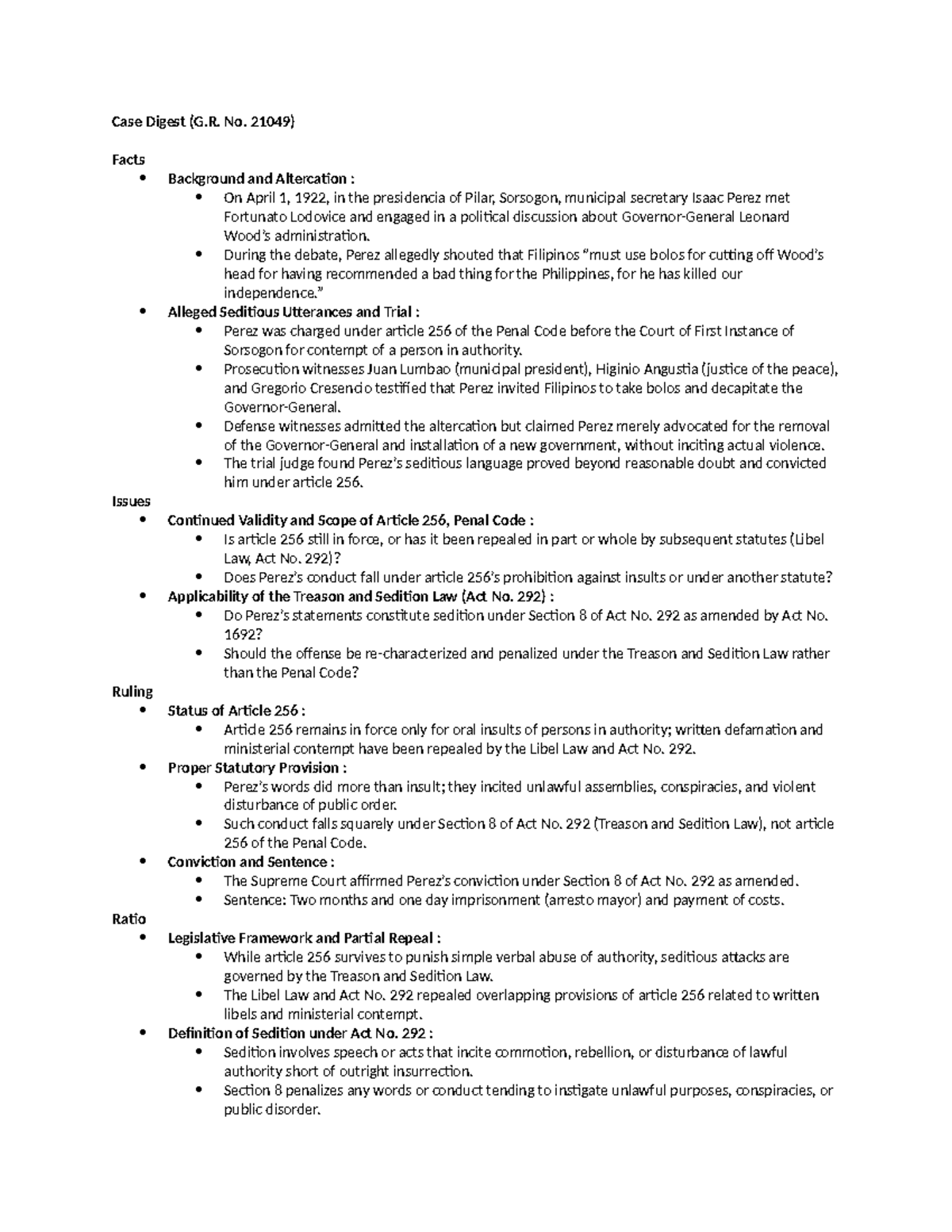 Case Digest: G.R. No. 21049, 78059, 122156, 160261, 127325 - Key Legal ...