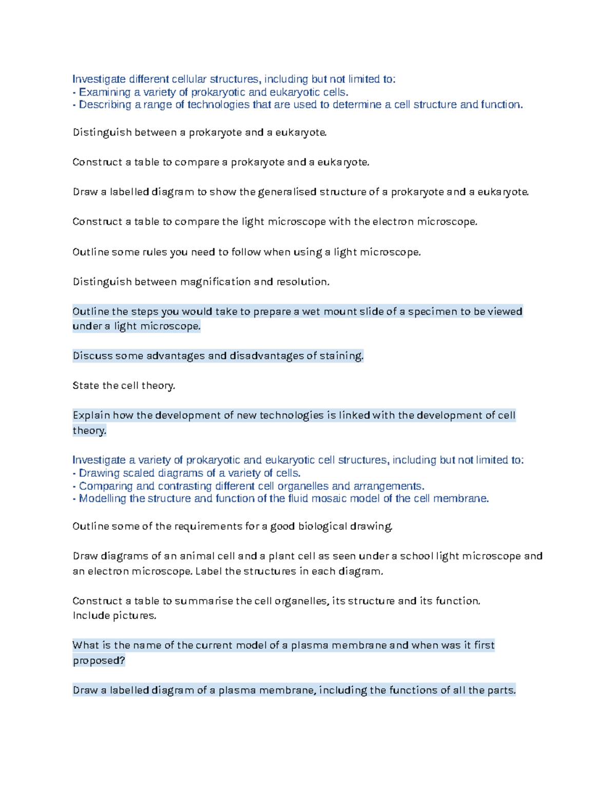 Y11 Bio Mod 1: Exploring Prokaryotic & Eukaryotic Cell Structures - Studocu