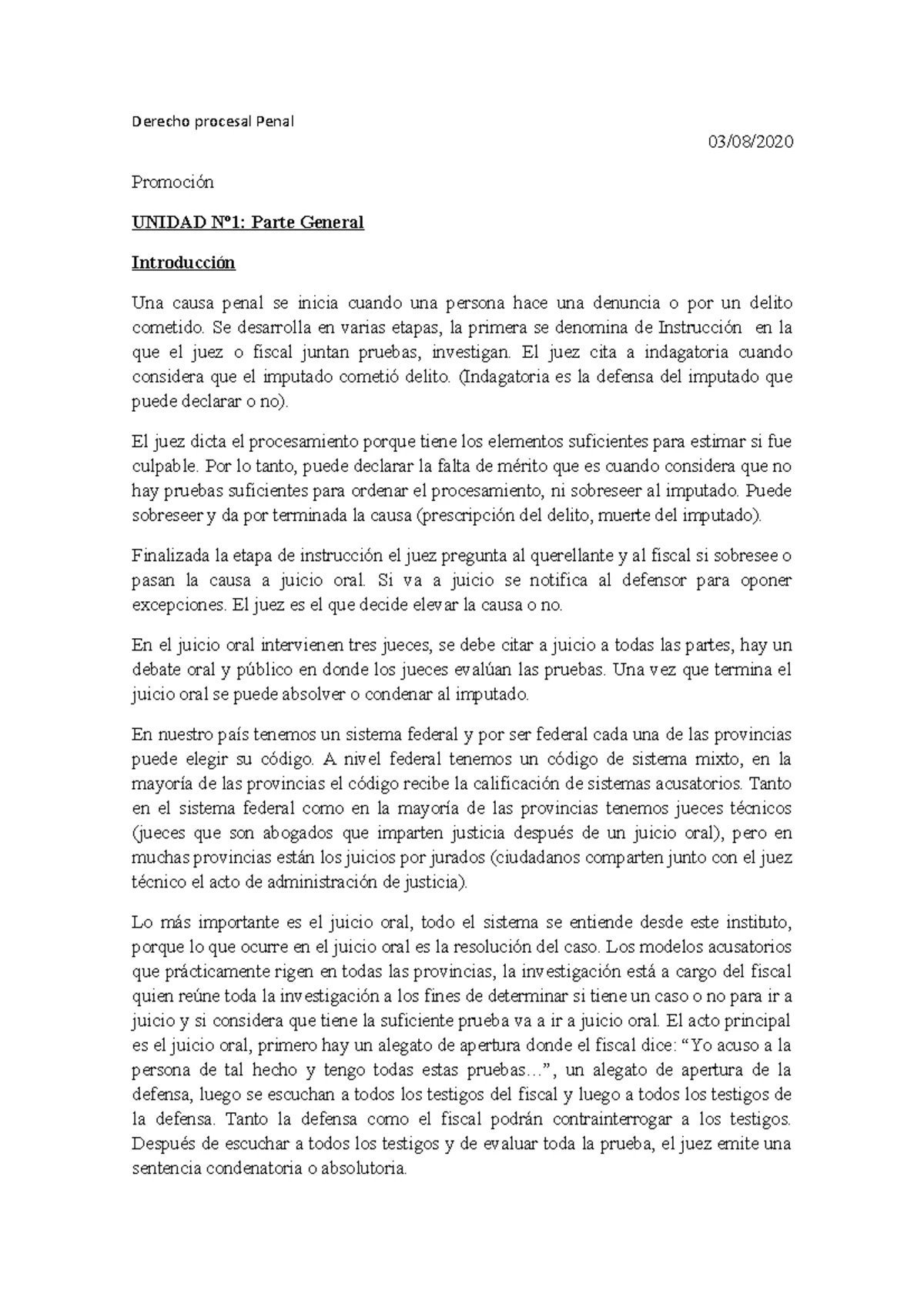 Apuntes sobre Derecho Procesal Penal - Clase 1 (DPP 23984) - Studocu