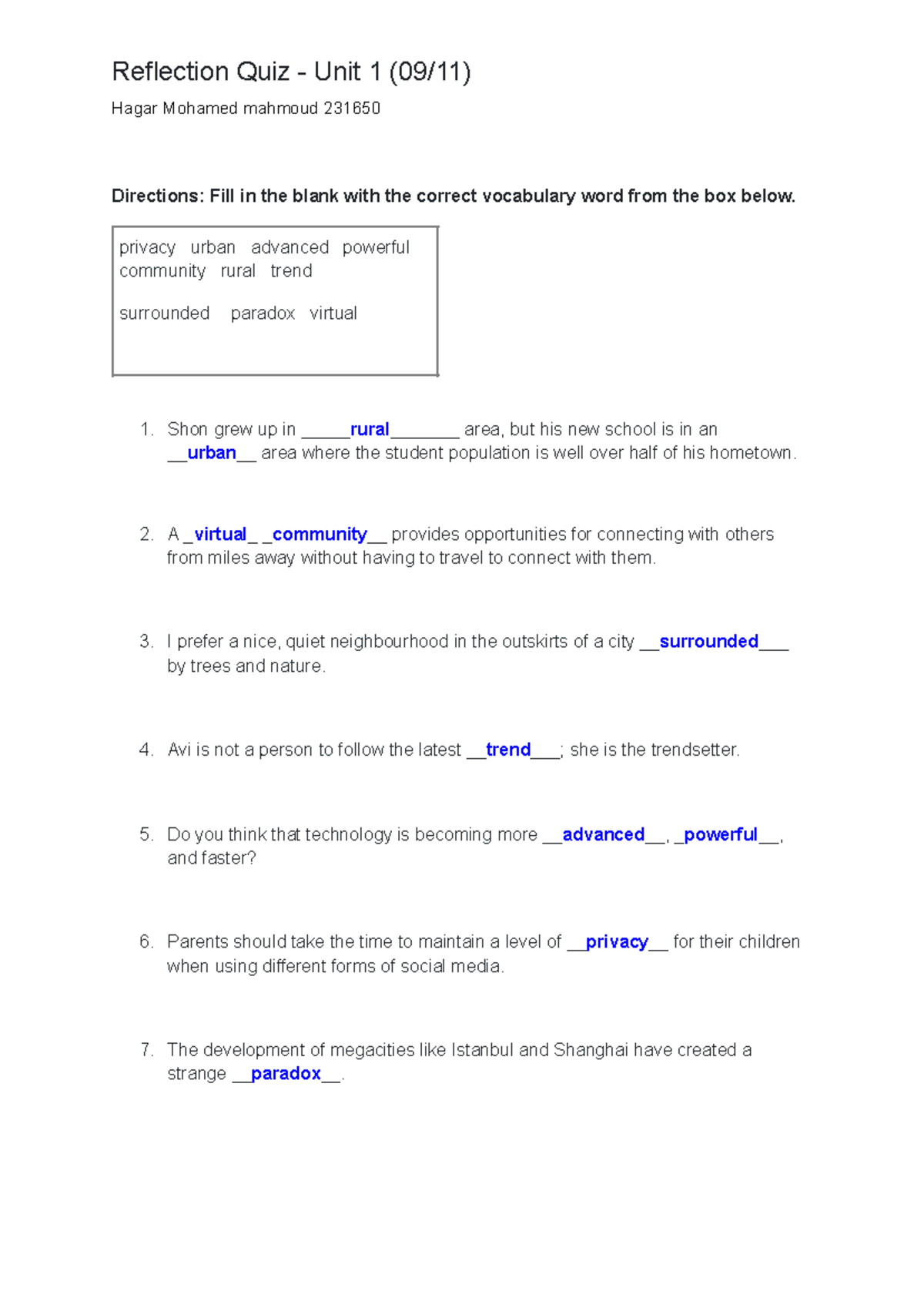 Reflection Quiz - Unit 1 (09 11) - Reflection Quiz - Unit 1 (09/11 ...