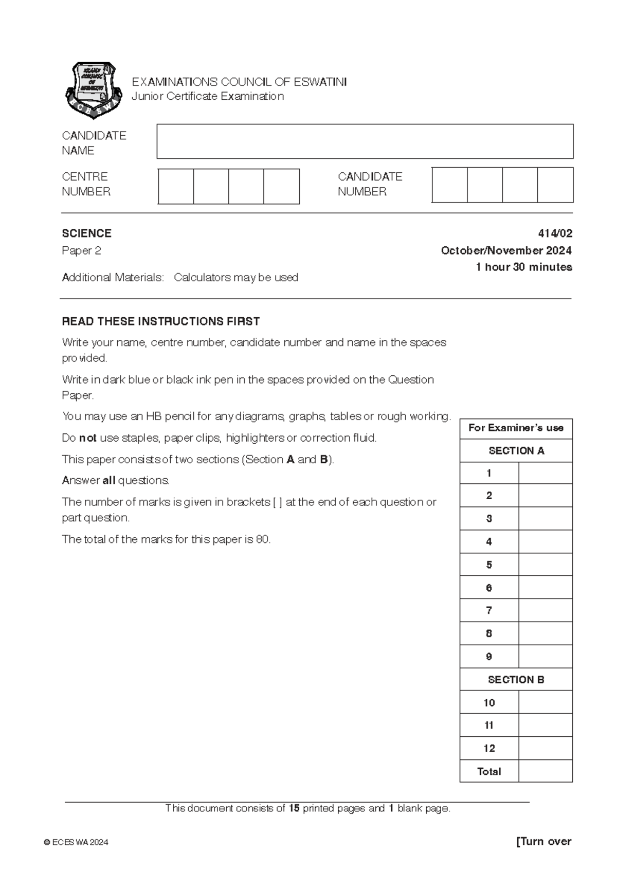 JC Science 2024 Paper 2 Examination Questions - Studocu