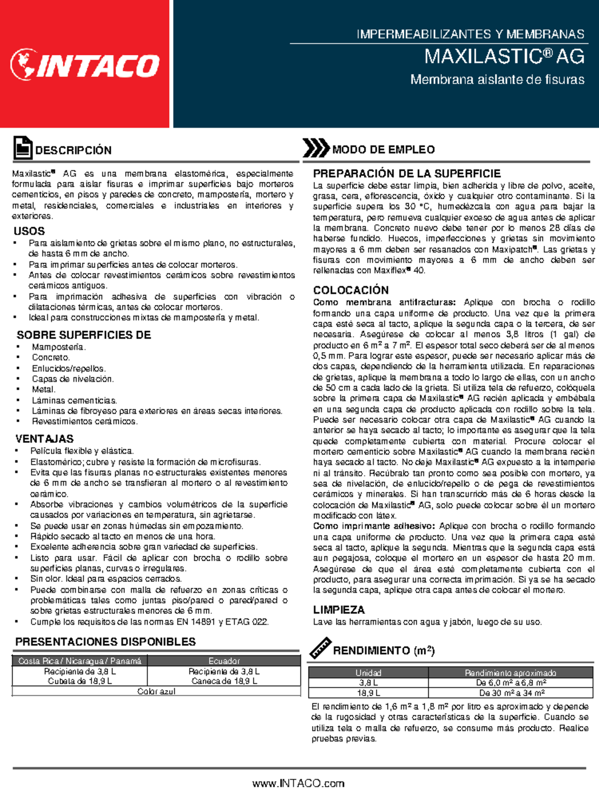 Ft maxilastic ag - Kkkk - IMPERMEABILIZANTES Y MEMBRANAS MAXILASTIC® AG ...