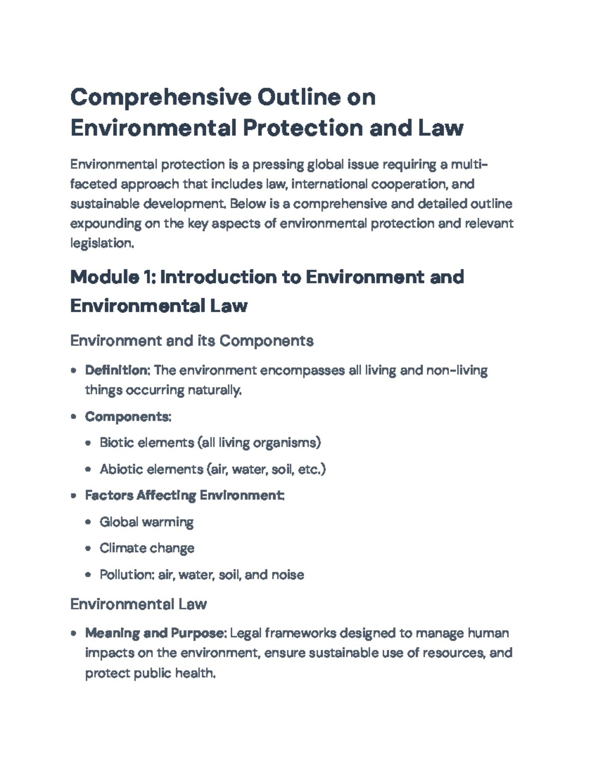 Comprehensive Outline on Environmental Protection and Law (ENV101 ...