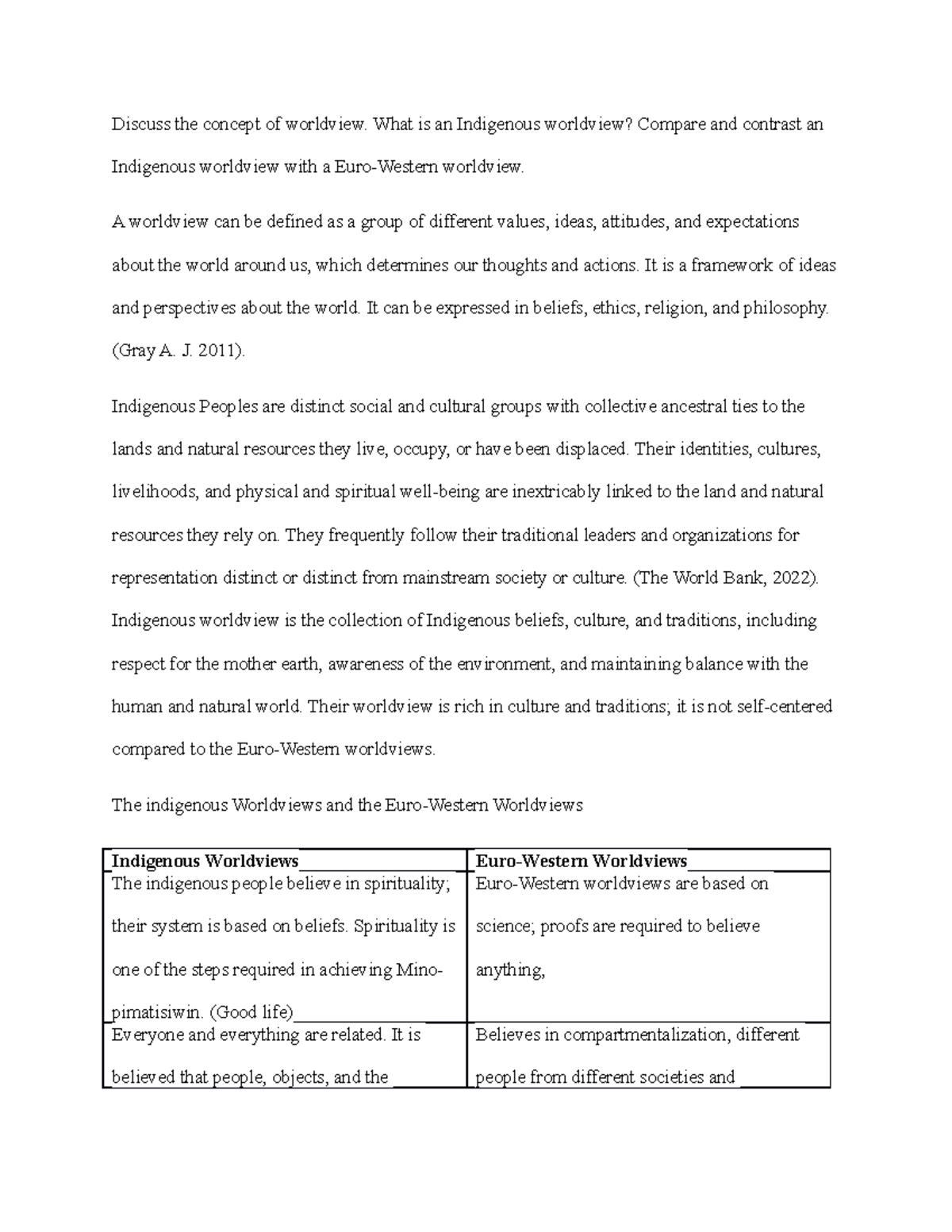 2006 forum post - Assignment - Discuss the concept of worldview. What ...