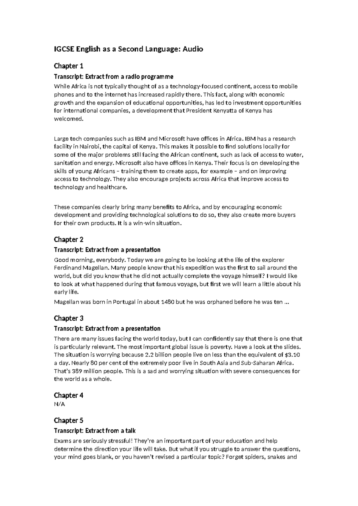 Igcse ESL Audio transcripts - IGCSE English as a Second Language: Audio ...