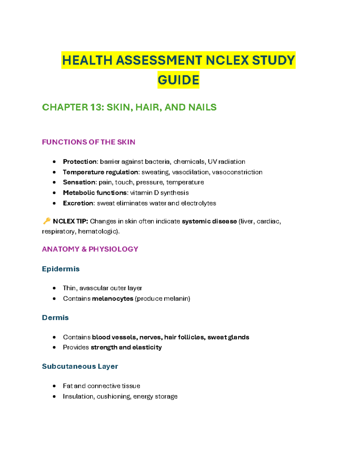 HEALTH ASSESSMENT NCLEX STUDY GUIDE: EXAM 2 REVIEW - Studocu