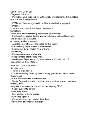 Trauma & PTSD - Study Notes & Assignments - Studocu