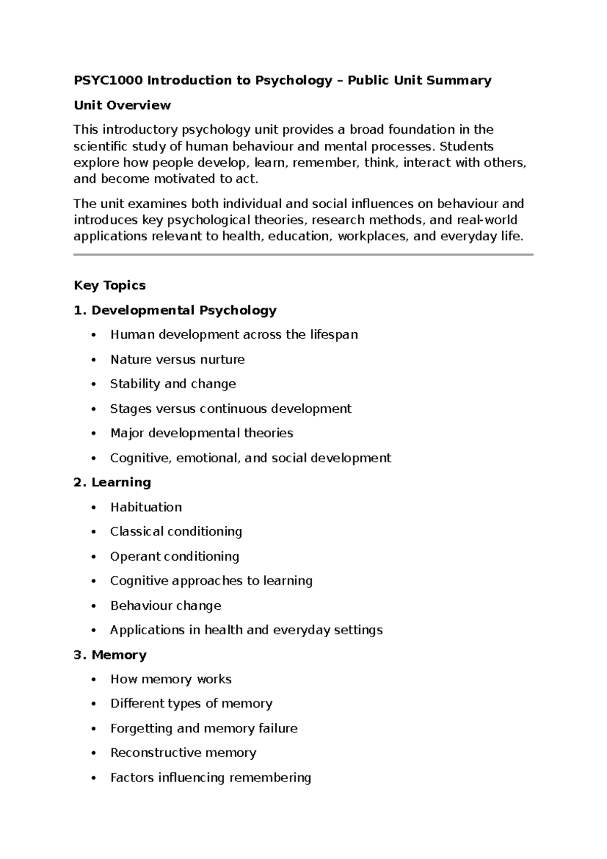 PSYC1000 Final Exam Study Guide: Introduction to Psychology - Studocu