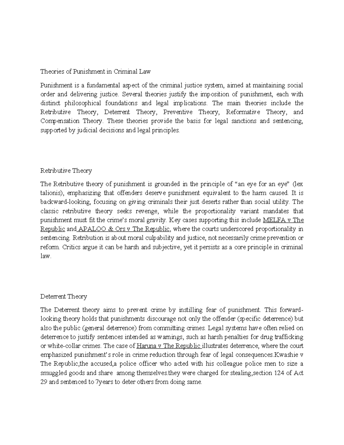 Criminal LAW Assignment: Theories of Punishment Explained - Studocu