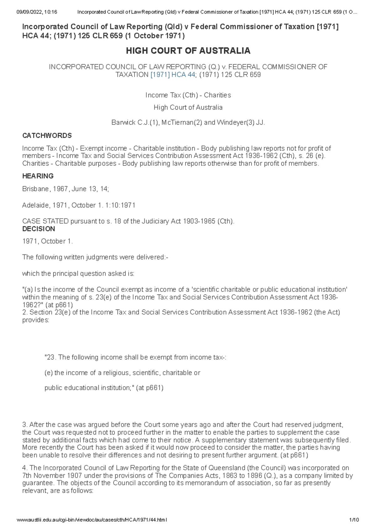 Case Extracts: 10:16 Incorporated Council of Law Reporting (Qld) v ...