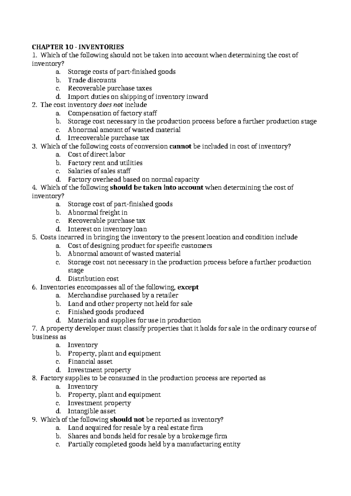 Chapter 10 inventories and intangible assets (IAA2) MCQ guide - Studocu