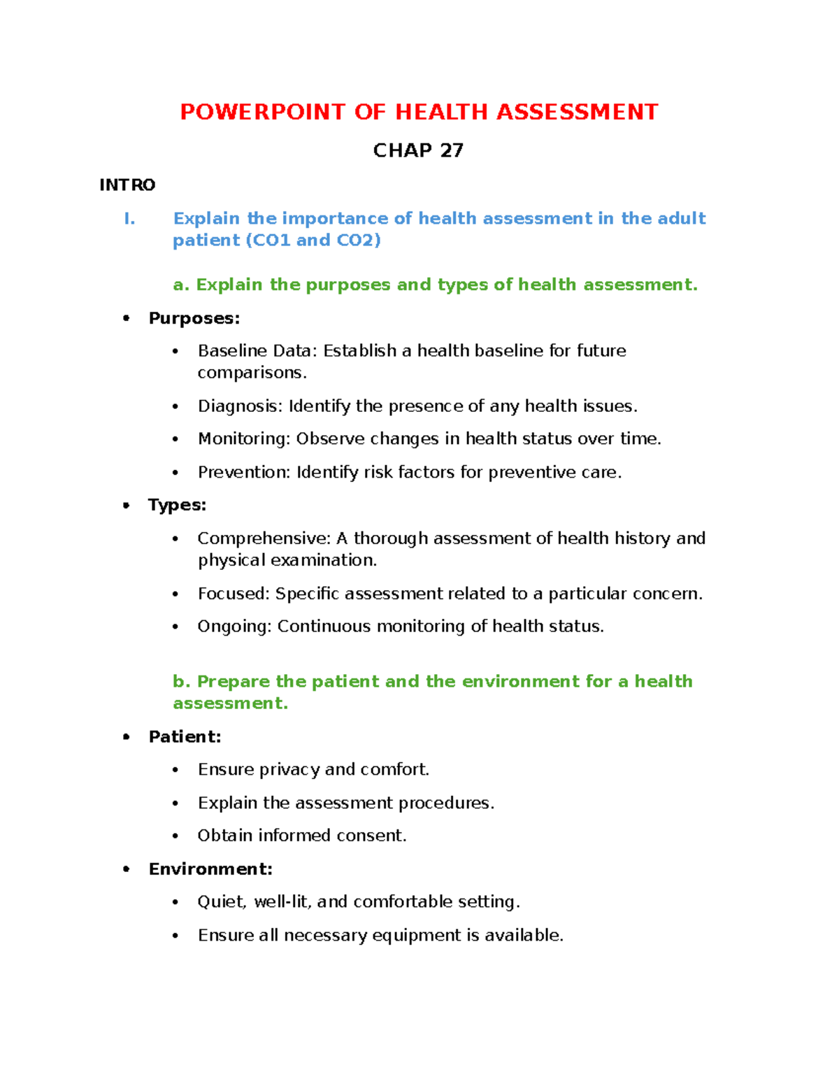 Health Assessment Overview: Types, Purposes, and Techniques (NURS 101 ...
