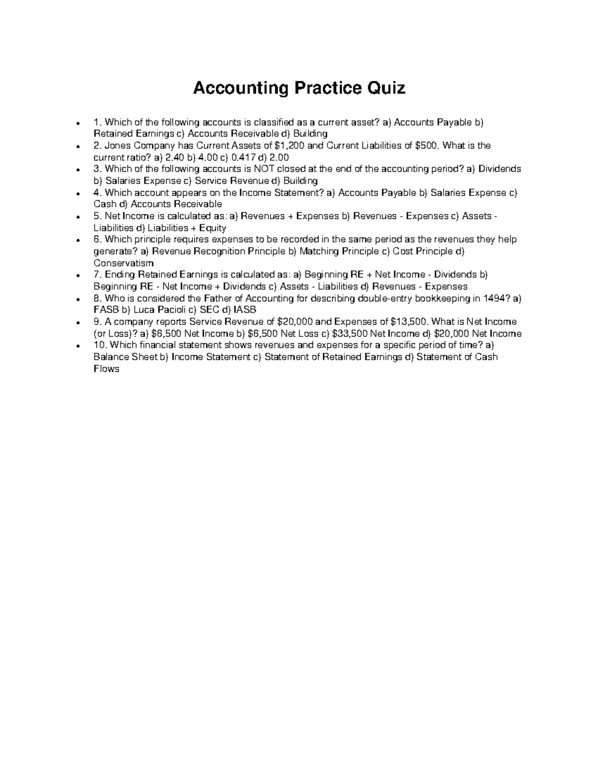 ACC 101: Accounting Practice Quiz 1 - Key Concepts & Questions - Studocu