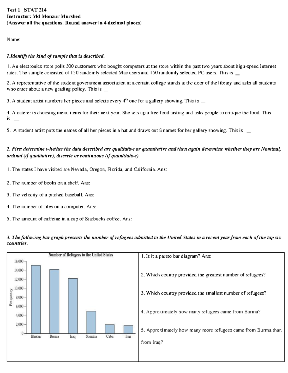 Test 1 - STAT 214 Fall 2022 Questions and Answers - Studocu