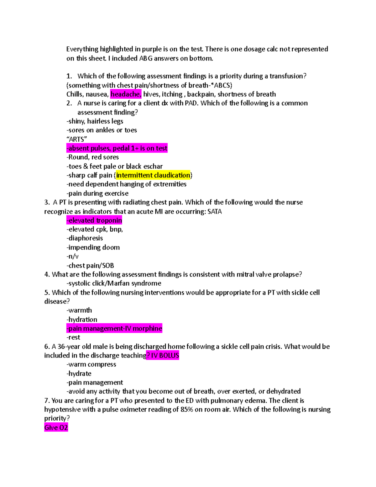 MDC3 Final Exam Study Notes: Essential Nursing Concepts and Assessments ...