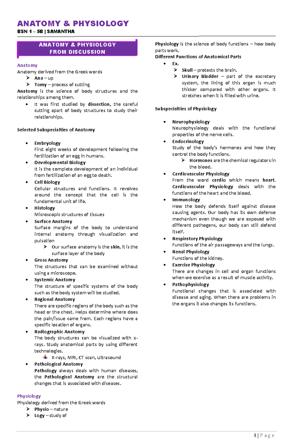 BSN 1 – 5B | Anatomy & Physiology Prelims Study Guide - Studocu