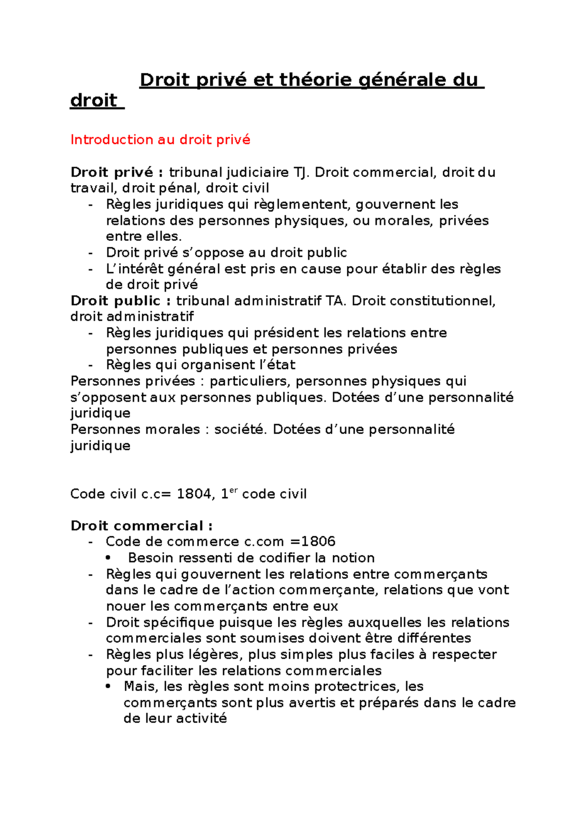 Fiche intro droit privé - Droit privé et théorie générale du droit ...