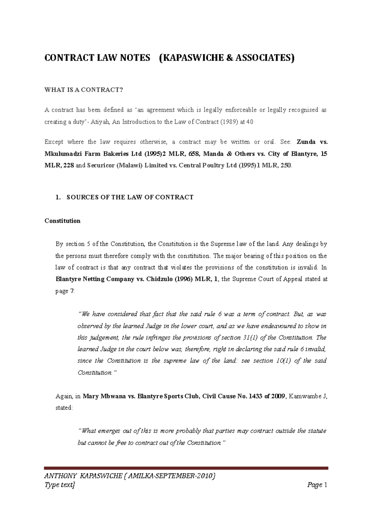 Contract Law Notes (Course: LAW 101 - Key Principles & Cases) - Studocu