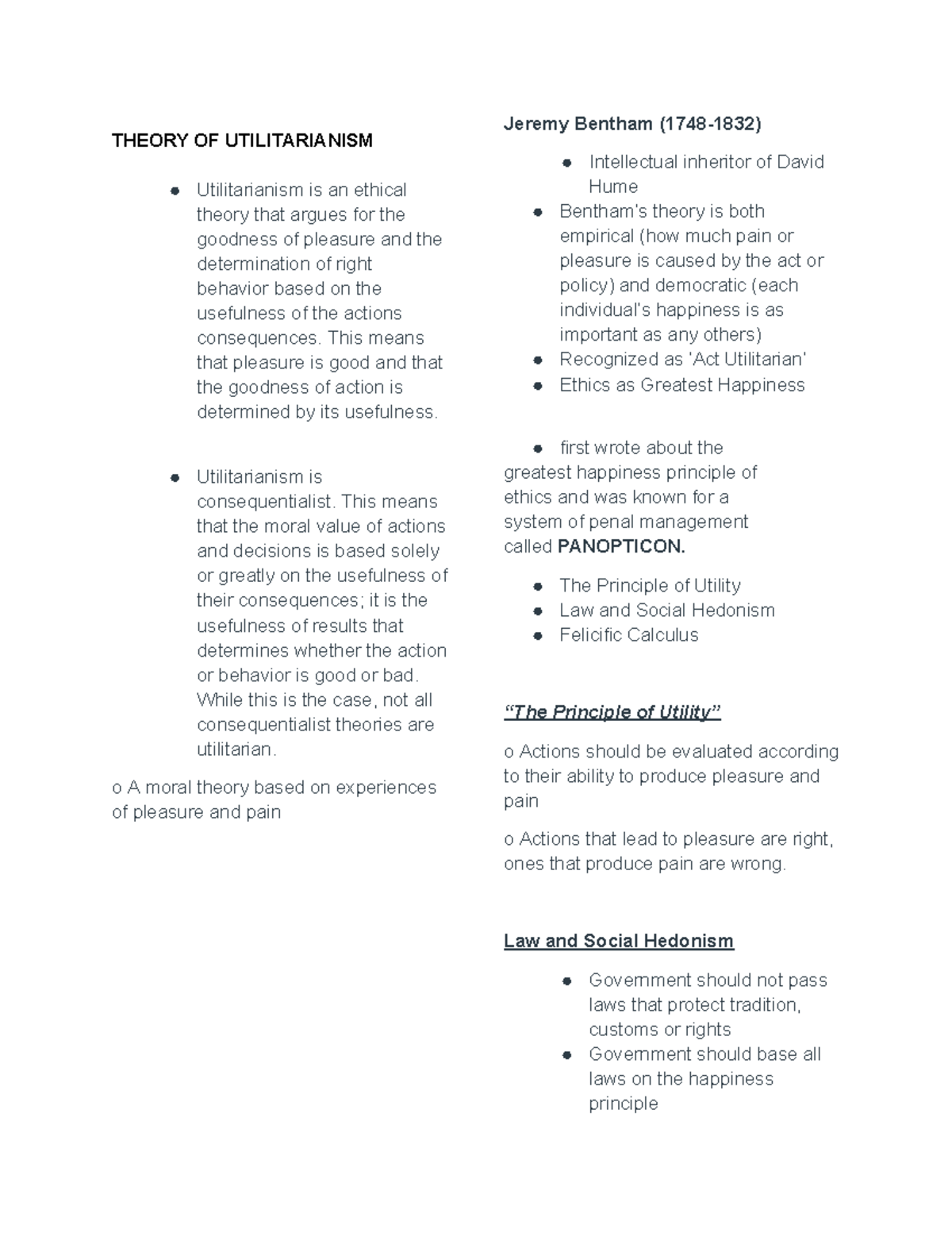 Utilitarianism: Key Concepts and Theories (PHIL 101) - Studocu