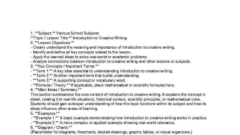 Introduction to Creative Writing - Identify and define all key concepts ...