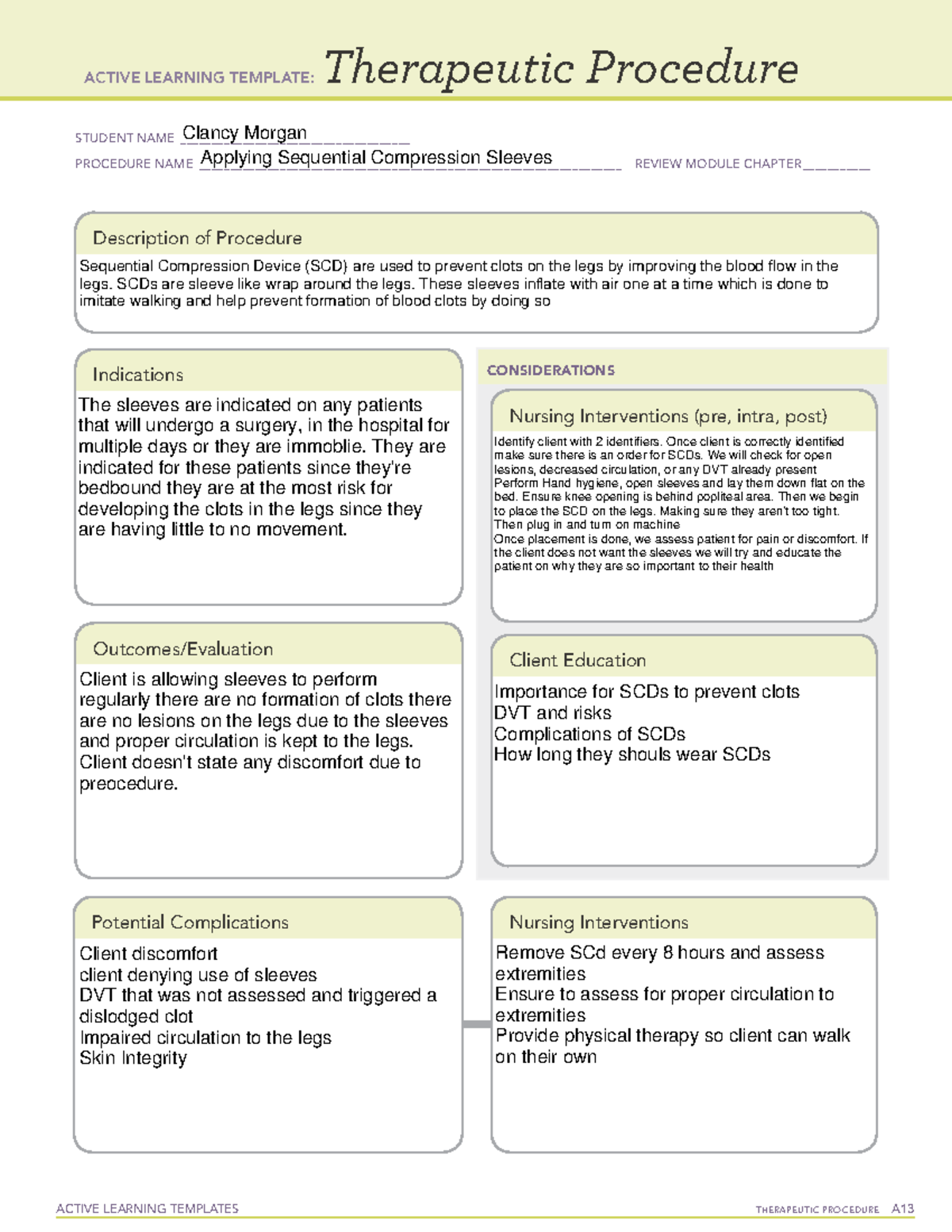 SCDs Therapeutic Procedure Template - Active Learning Guide - Studocu
