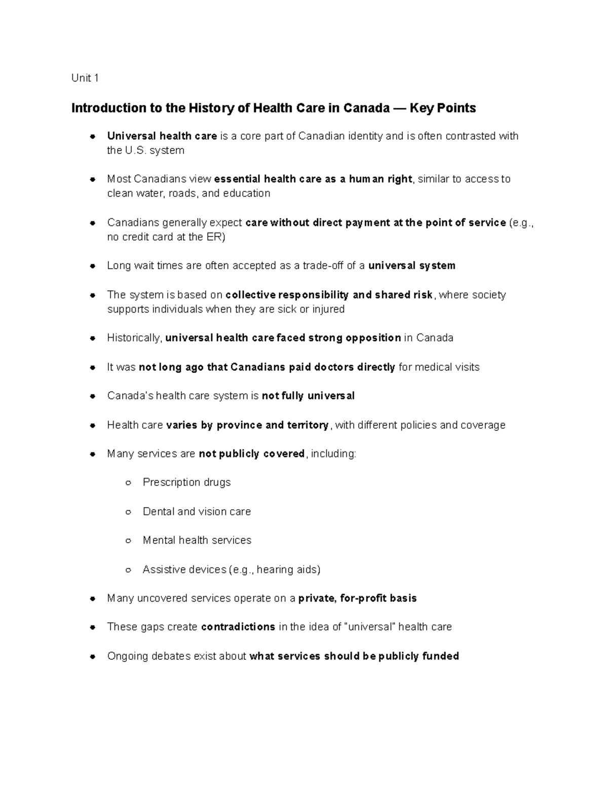 Health Care in Canada: Key Points from Lessons 1 & 2 (HCS 101) - Studocu