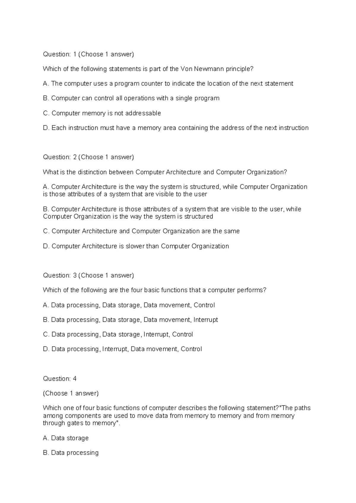 CSE 101: Computer Architecture Quiz Questions and Answers - Studocu